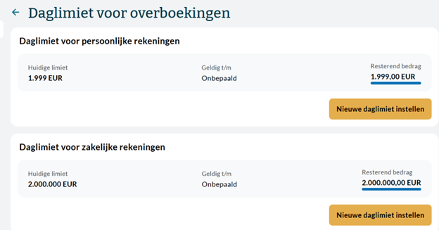 Overzicht Daglimiet voor overboekingen